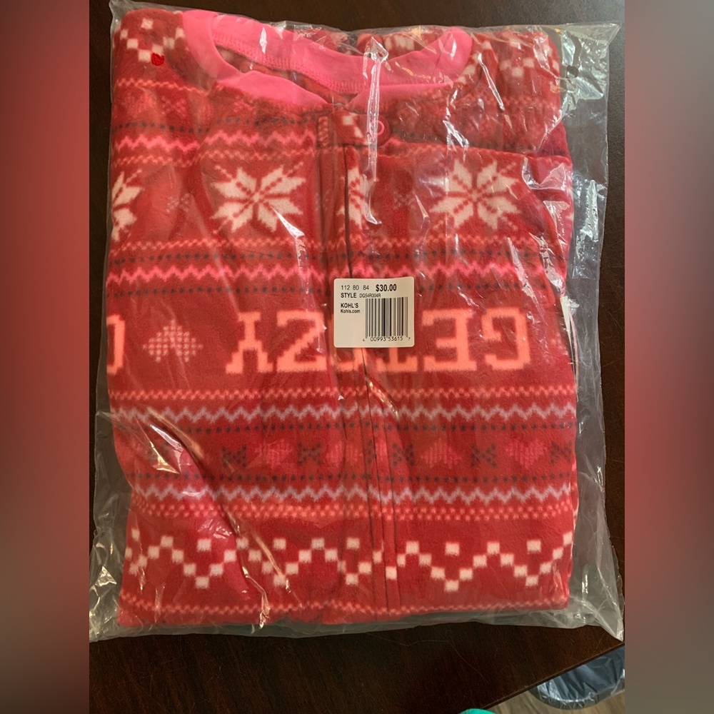 Get cozy one piece fleece sleeper pajamas size kids 12 NWT
